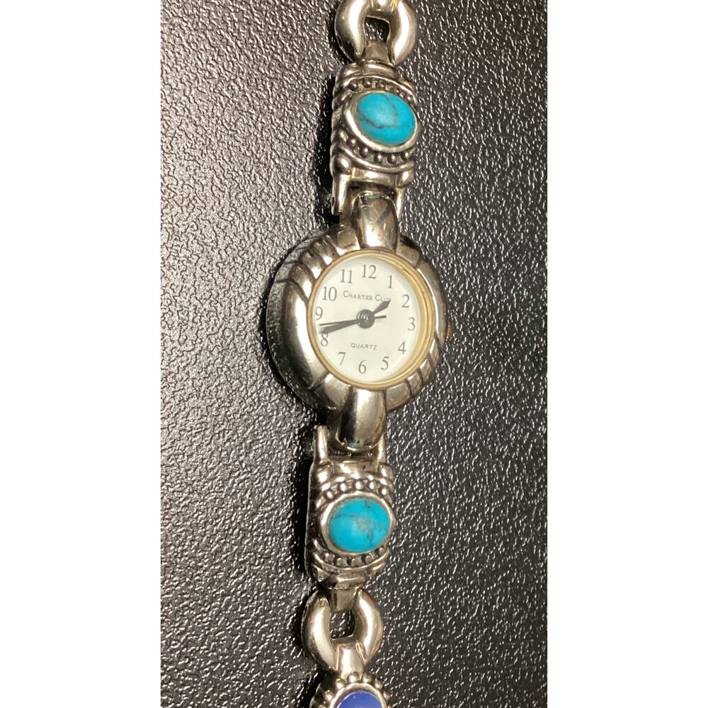Charter Club Silver-Tone Multi-Stone Bracelet Watch Quartz Colorful Cabochons - Picture 2 of 4